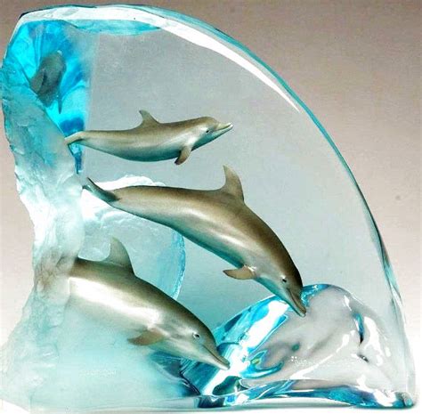 Wave Riders 1992 Bronze Coffee Table Sculpture Of Three Dolphins By