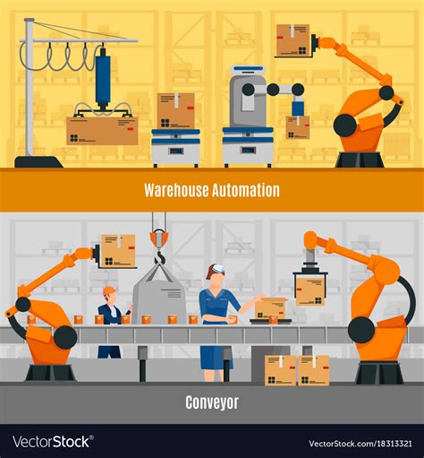 Warehouse Automation Banners Set Royalty Free Vector Image