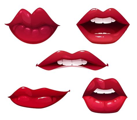 premium vector woman cartoon sexy lips mouths with red lipstick