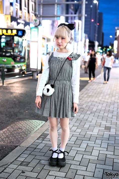 Gingham Dress Panda Purse Pompom Earrings And Tokyo Bopper In Harajuku