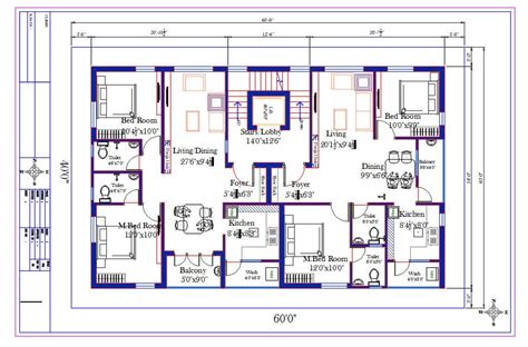 40x60 Residence 2 Bhk Apartment Layout Plan Dwg File Cadbull
