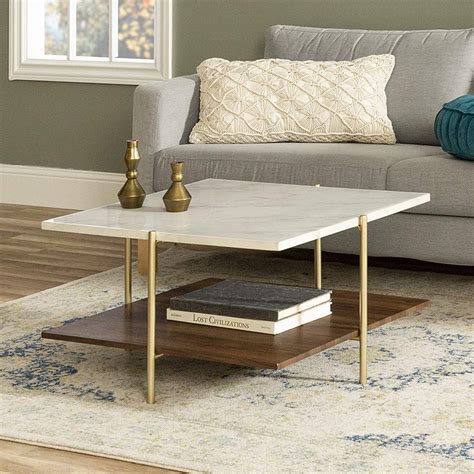 Modern Metal Base Square Coffee Table In Marble Gold In 2021 Marble