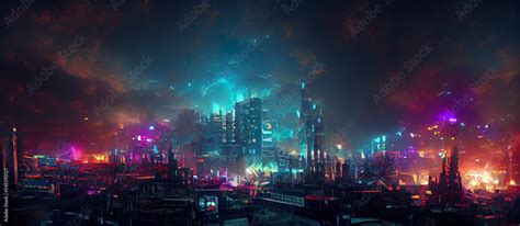 Beautiful Landscape Of Fantasy Cityscape And Colorful Background