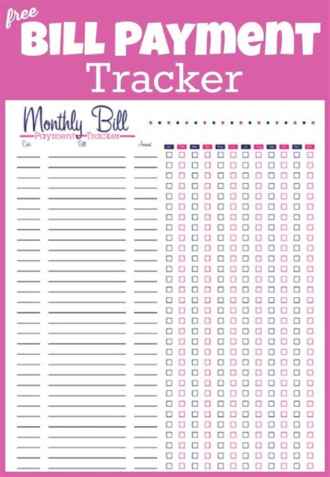 Free Printable Monthly Bill Payment Tracker