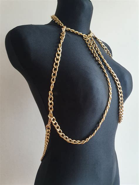 Gold Body Chain Harness Body Chain Bralette Chain Harness Etsy