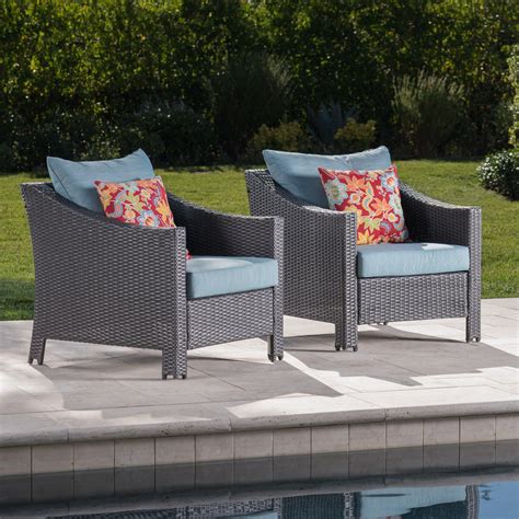 Gregory Outdoor Wicker Club Chairs With Cushions Set Of 2 Grey Teal