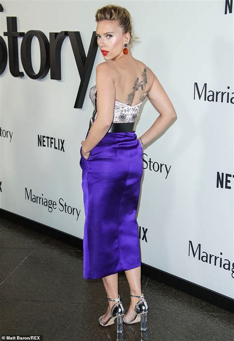 Scarlett Johansson Stuns With Striking Back Tattoo At Movie Premiere In Gorgeous Strapless Dress