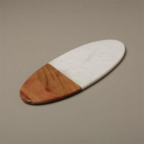 White Marble And Wood Long Oval Board Dunvara Design