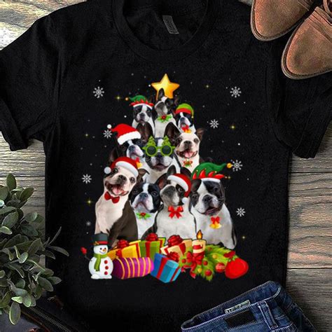 original boston terrier christmas tree gifts xmas shirt kutee boutique