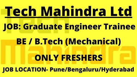 Graduate Engineer Trainee Be Btech Mechanical Freshers