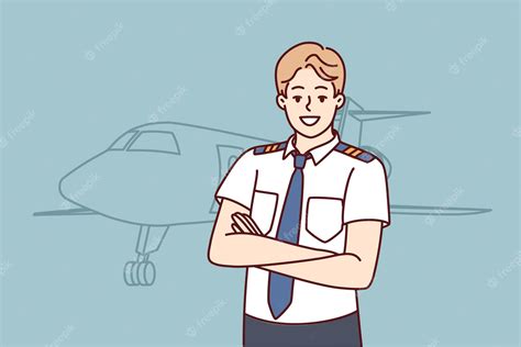 Premium Vector Man Pilot Of Airplane Stands With Arms Crossed Near