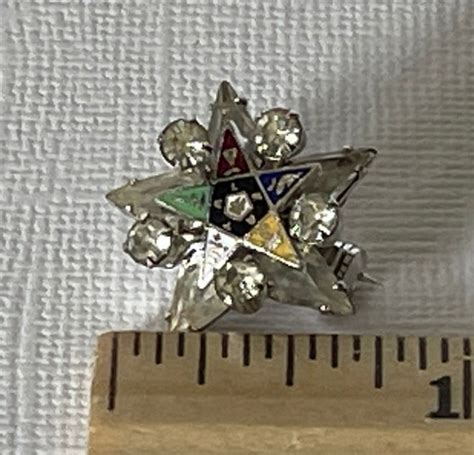 Vintage Order Of The Eastern Star Rhinestone Brooch Gem