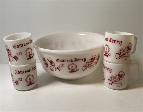 Vintage Homer Laughlin Ceramic Tom Jerry Punch Bowl Set 8 Cups J47N8