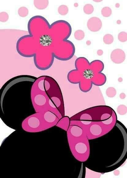 A Pink And Black Minnie Mouse With Flowers On Its Head In Front Of A