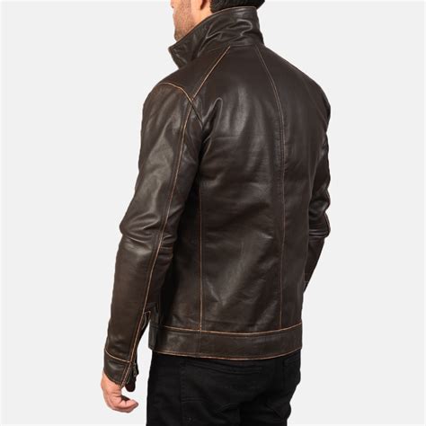 Mens Hudson Brown Leather Biker Jacket