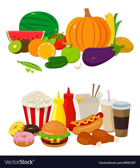 Set Cartoon Food And Drinks For Restaurant Or Vector Image