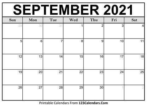 Printable Calendar September 2021 September 2021 Calendars For Word