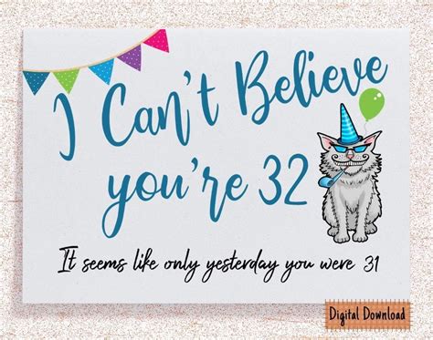 Printable Funny 32nd Birthday Card For Her Sarcastic Birthday Etsy