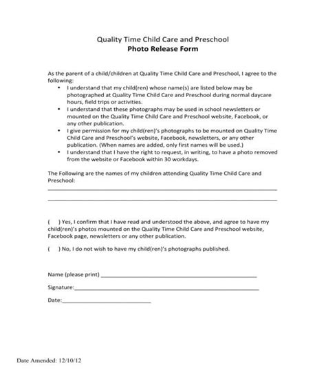 FREE 11+ Daycare Photo Release Forms in PDF | MS Word