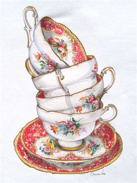 Possible Pic Vintage Baby Shower Tea Cup Drawing Tea Illustration