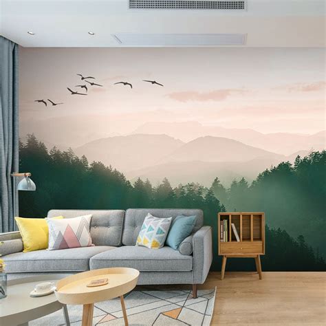 Custom Size Wallpaper Mural Foggy Green Mountain Landscape Bvm Home