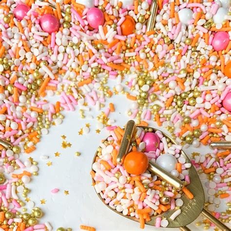 Orange And Pink Sprinkles With Gold Rods And Dragees Round Etsy