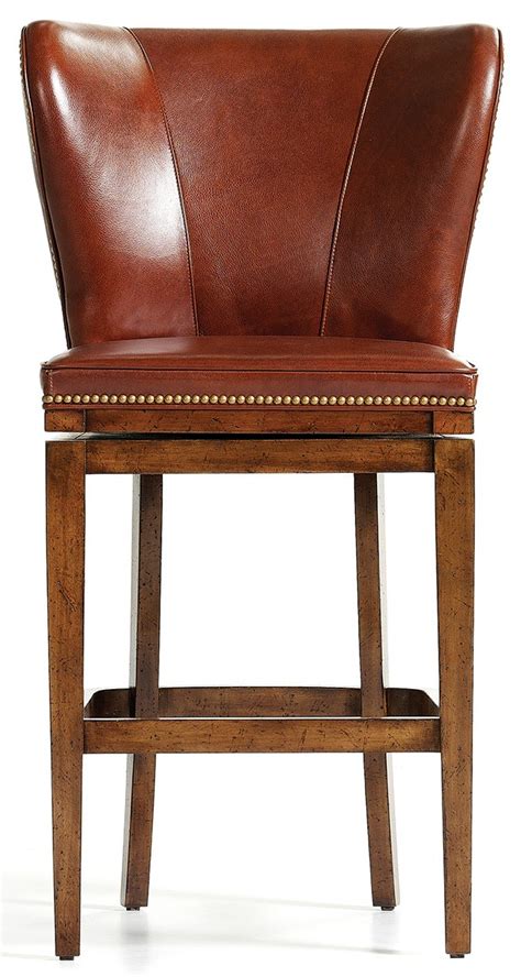 Brown Leather High Back Bar Stool