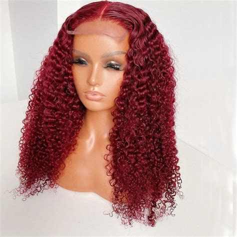 Burgundy Deep Curly Virgin Raw Brazilian Cuticle Aligned Human Hair Full Lace Wigs