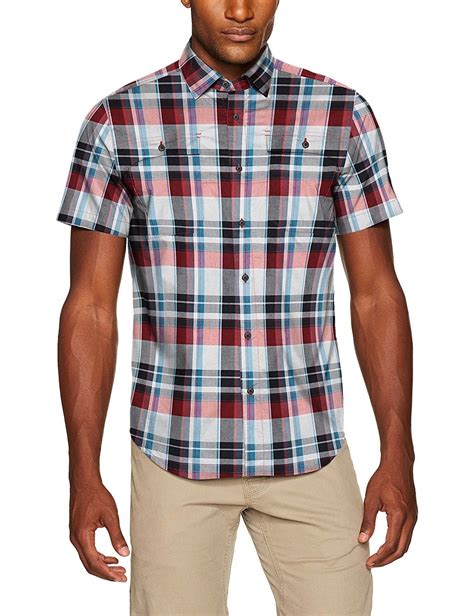 Mens Crucial Short Sleeve Button Down Shirt Red Plaid Cz12k396lhz