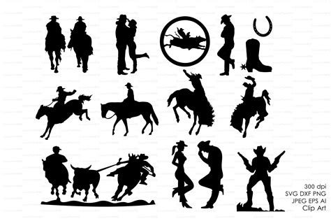 Cowboy Western Silhouettes Clip Art Objects On Creative Market