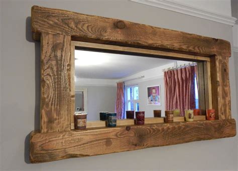 Chunky Rustic Reclaimed Wooden Mirror Tea Light Shelf Wall Furniture