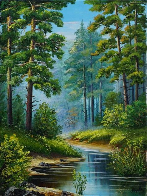 Hand Painted Original Landscape Art Large Scale Green Forest Oil
