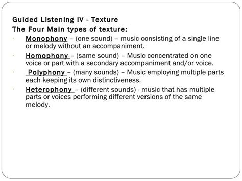 Different Types Of Musical Textures Tonal And Textural Influences On