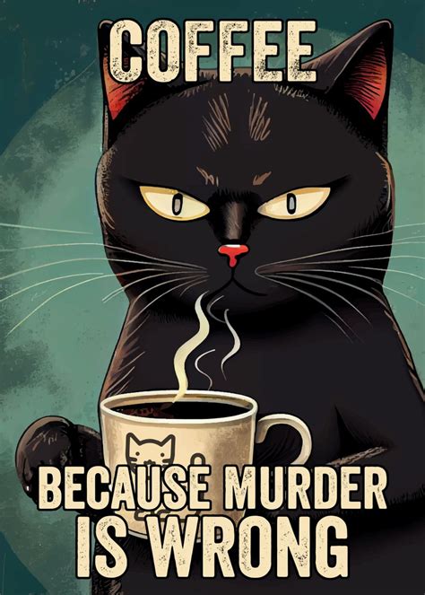 Cat Coffee Funny Poster Picture Metal Print Paint By Cathy Shumake