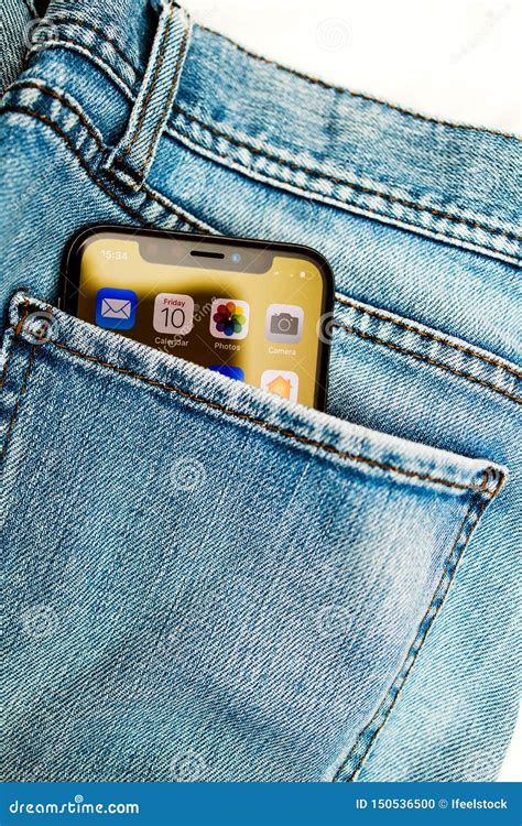 New Apple Iphone X Smartphone In Jeans Denim Pocket Editorial Image