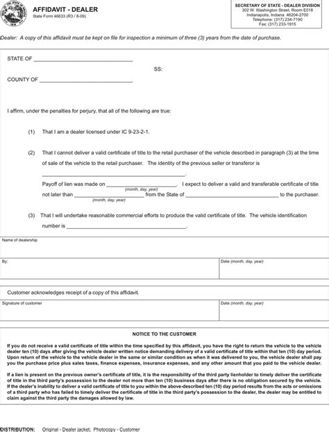 Download Indiana Affidavit Form For Free Formtemplate