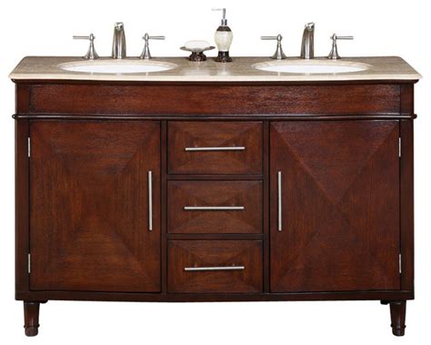 Eviva aberdeen 84 inch gray transitional double sink bathroom vanity with white carrara marble countertop and undermount porcelain sinks. 55 Inch Small Modern Chestnut Double Sink Bathroom Vanity ...