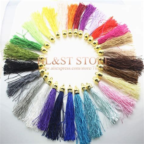 28pcs Large 88mm Gold Cap Polyester String Tassel For Keychain