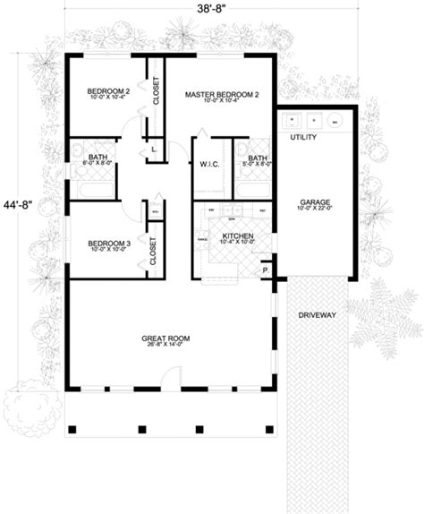 Mediterranean Style House Plan 3 Beds 2 Baths 1250 Sqft Plan 420