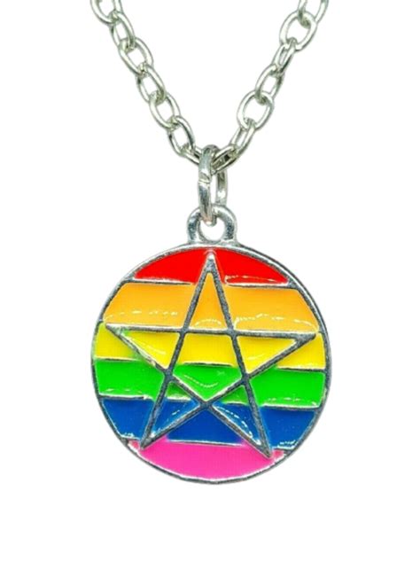 Pride Pagan Pendant Rainbow Lgbtq Pentacle Enameled Chain Necklace