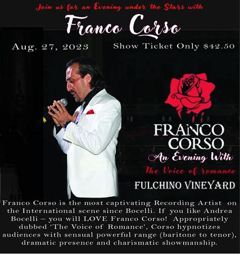 An Evening With Franco Corso The Voice Of Romance Fulchino Vineyard