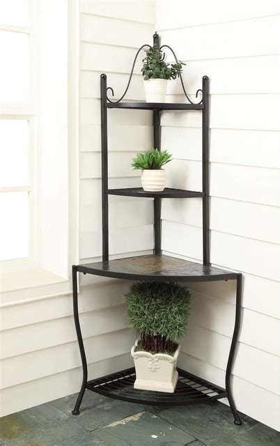 Rustic state kitchen wood wall shelf with metal rail spice rack 6. Metal Corner Baker's Rack w Slate Top - Contemporary ...