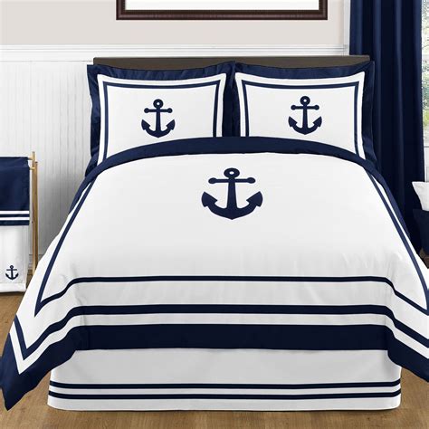 Anchors Away Navy Blue And White 100 Cotton 200 Tc Reversible 3 Piece