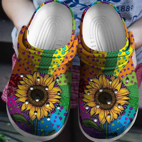 Hippie Sunflower Colorful Gift For Lover Rubber Crocs Crocband Clogs
