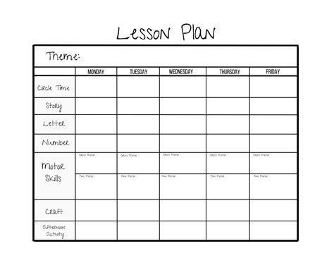 Template Example Lesson Plan Templates Printable Less