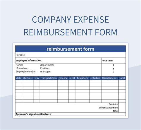 Company Expense Reimbursement Form Excel Template And Google Sheets