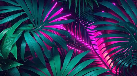 Premium Photo Tropical Palm Leaves Neon Lights