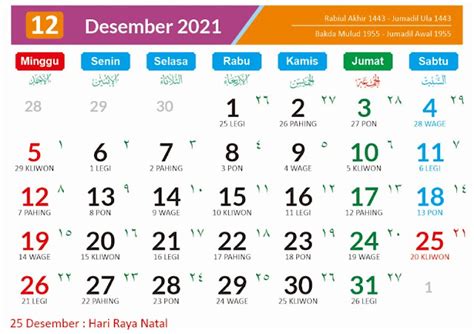 Kalender Bulan Desember 2021 Dan Hari Peringatannya