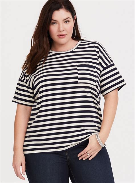 Navy And White Stripe Relaxed Fit Tee Relaxed Fit Tee Navy White Stripe Plus Size Shirts