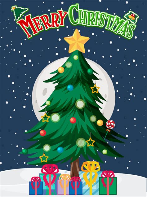 Merry Christmas Poster With Christmas Tree 4454205 Vector Art At Vecteezy
